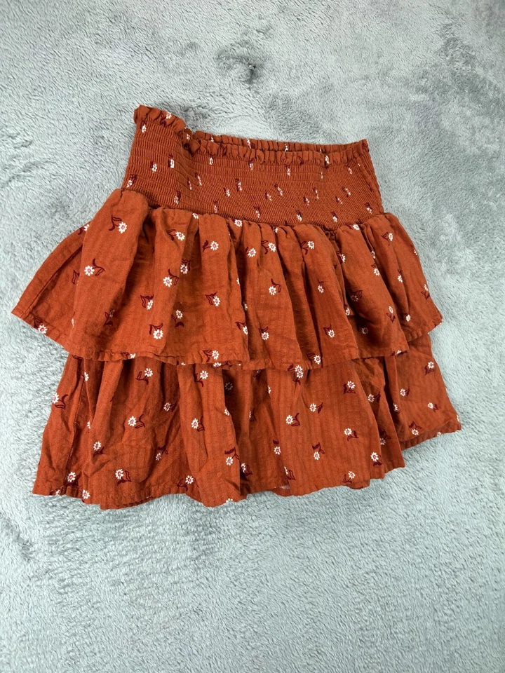 Niñas XL Adolescentes 14 Falda Niveles Calzoncillo Cintura Marrón Floral Volantes Pull On Gato Jack Foto 3 de 4