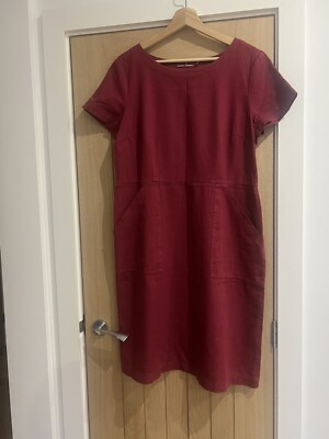 Seasalt Cornwall Gathering Light Dress Pockets Linen Cotton Size 14  Burgundy Red | eBay