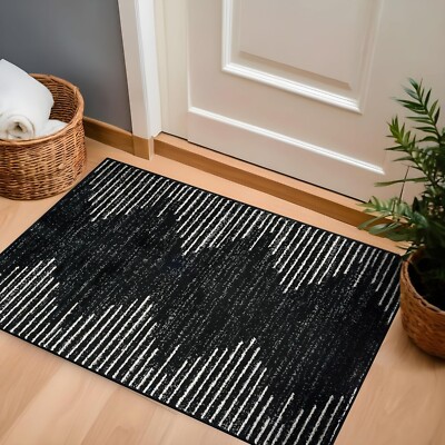 Bohemian Stripe Stain Resistant High Traffic Living Room Kitchen 2'7'' x 4' Black