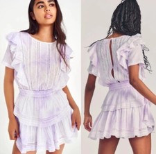 LoveShackFancy Natasha Mini Dress Ruffle Swiss Dot Tie Dye Violet XS