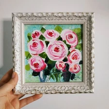 Roses Painting Impasto Oil Painting Floral Art Original Art 6х6"
