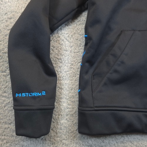 Under Armour Hoodie ColdGear Infrared Storm 2 Full Zip Black Blue Size S Youth - Picture 5 of 12