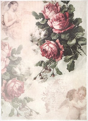 Reispapier für Decoupage Decopatch Scrapbook Bastelblatt A/3 Vintage rote Rosen