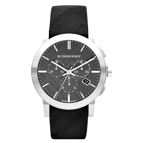 Brand New Burberry BU9359 Chronograph Dial Steel Black Leather