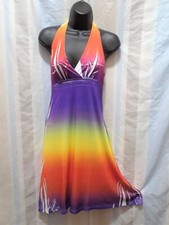 U Swim S M Summer Beach Cover Up Dress Tie Dye Halter Purple Orange Yellow Mini