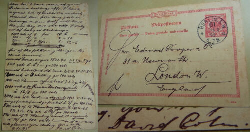 Jüd. Briefmarken-Händler & -Neudrucker David COHN: Engl. Postkarte BERLIN  1893 - Bild 1 von 6