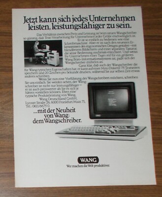 Seltene Werbung WANG LABORATORIES WANGSCHREIBER Text-Verarbeitungs-System 1981