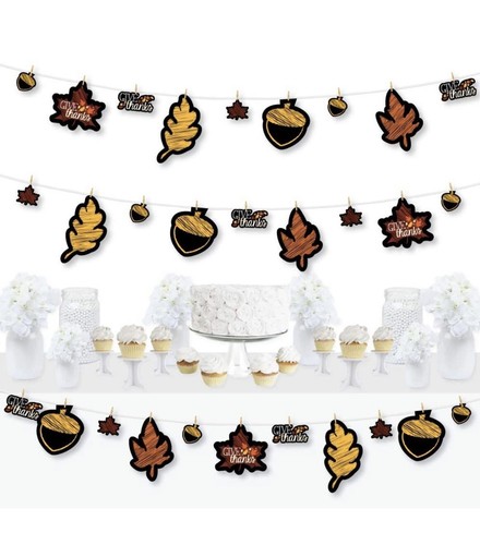 NEW Give Thanks Thanksgiving Decoration Clothespin Banner Fall Decor
