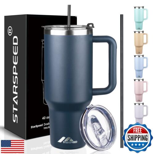 StarSpeed 40 oz Tumbler with Handle and Straw Lid | Stainless Steel Water Bot