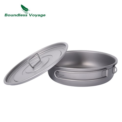 Titanium Frying Pan with Lid Portable Folding Handles Outdoor Camping Skillet - Picture 6 of 8