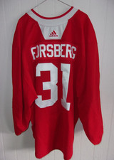 CHICAGO BLACKHAWKS Anton Forsberg #31 red Adidas practice jersey w/sponsor patch
