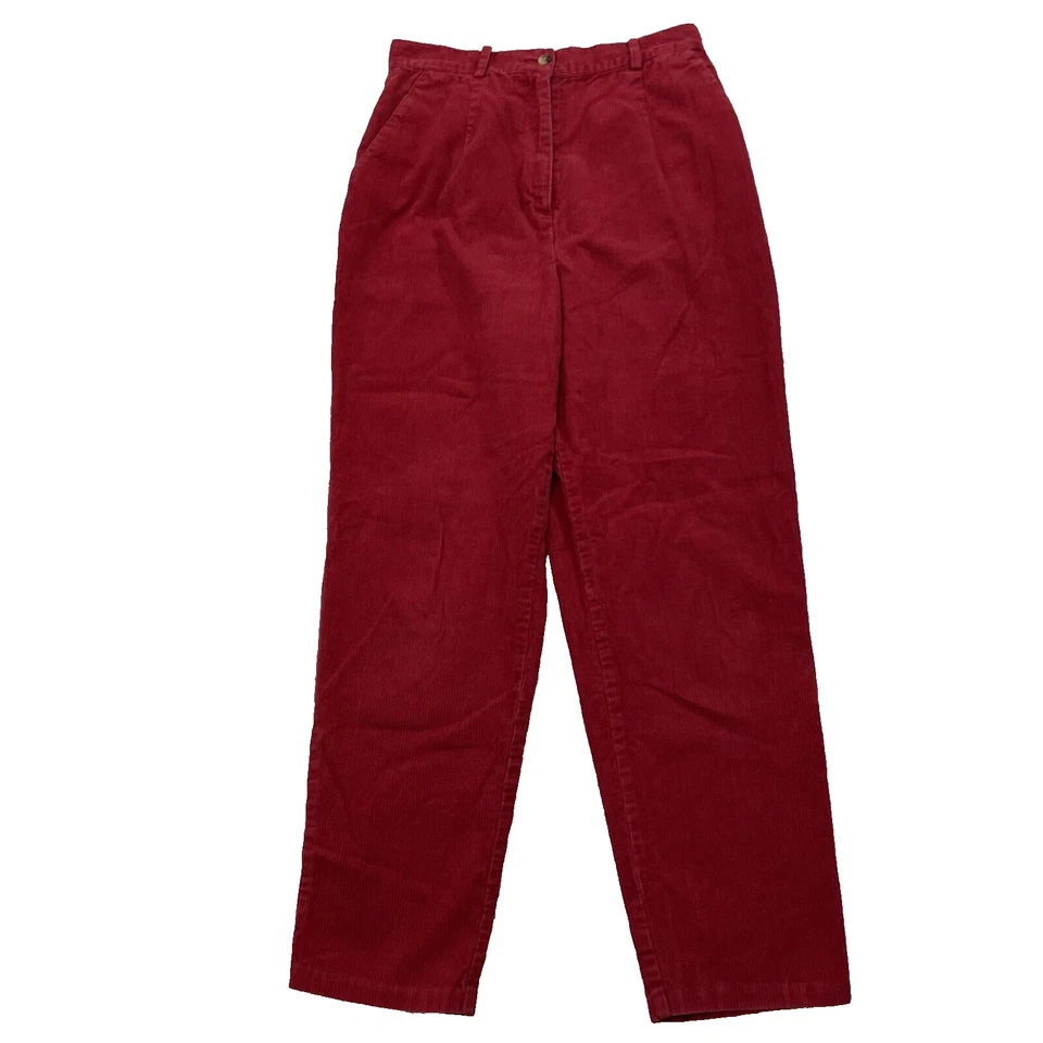 Pantalones de pana rojos CHARTER CLUB para mujer 10 pliegues rectos años 90 cintura alta agujero boho Foto 2 de 4