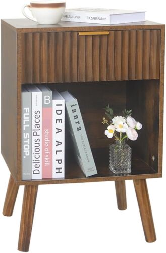 New-Mid Century Modern Nightstand, Wood Bedside Table with Drawer and Opening St