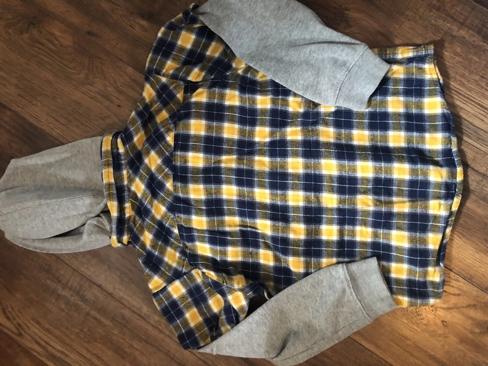 Boys Hooded Knit Shirt Button Front Gray Plaid Toughskins 7 Large - Image 3 of 3