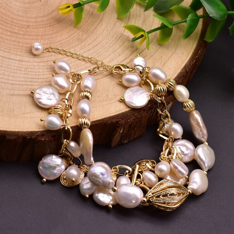 アクセサリー Baroque pearl & joint chain bracelet アクセサリー Baroque pearl & joint chain bracelet Statement