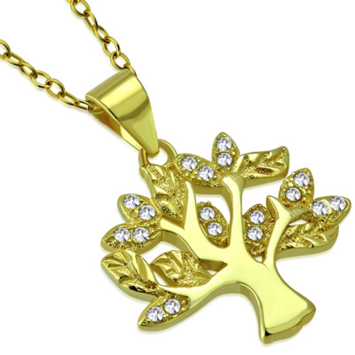 925 Sterling Silver Yellow Gold-Tone CZ Tree of Life Pendant Necklace ...