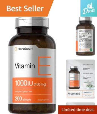 Extra High-Potency Vitamin E Capsules - 1000 IU - 200 Count - Pure Formula