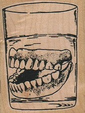 Dentures In Glass 2 x 2 1/2" Rubber Stamp, Object Stamp, Dentures Stamp