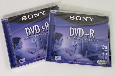 2 Sony DVD+R Recordable Disc 120min, Lot of 2, New Sealed