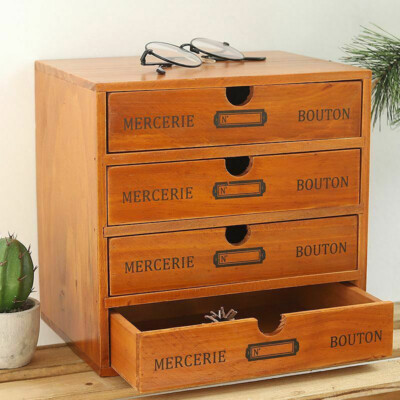 Desk Organizer with 4 Drawers, Vintage Wooden Storage Box Drawer Organizer NEW