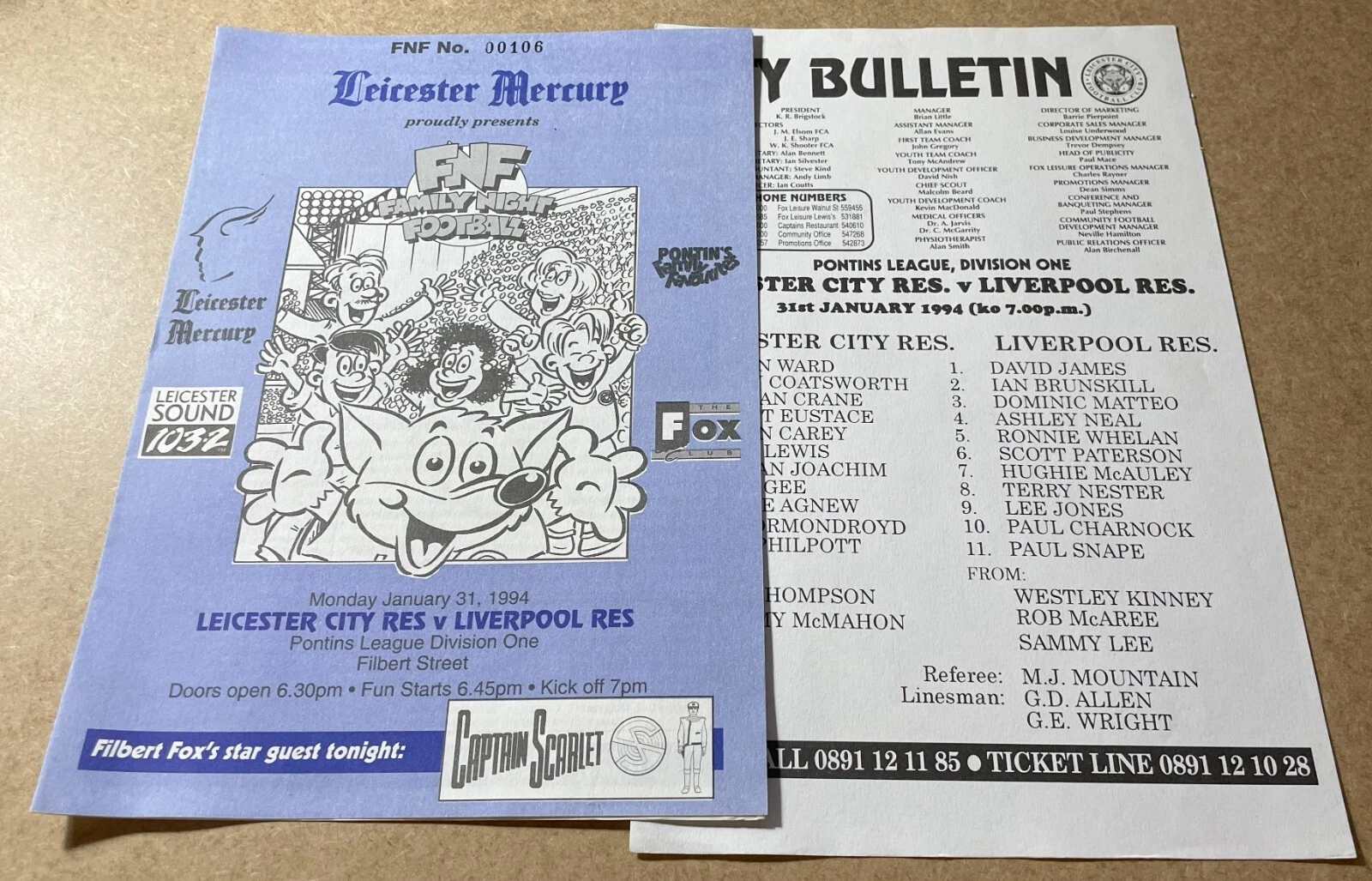 1993/94 LEICESTER CITY v LIVERPOOL RESERVES RARE PROGRAMME AND INSERT - Picture 1 of 1