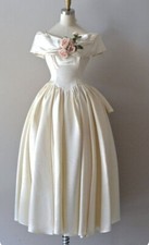 Short Dress Satin Off-the-shoulder A-line Party Dresses 3D Flower Zipper Back