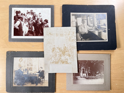 Telegraph Office - Men Having Lunch on the Water Antique Mixed Lot 5 Cab Cards