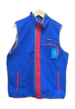Columbia Helvetia II Sherpa Fleece Vest Men s L Blue Red Snap Full Button NWT