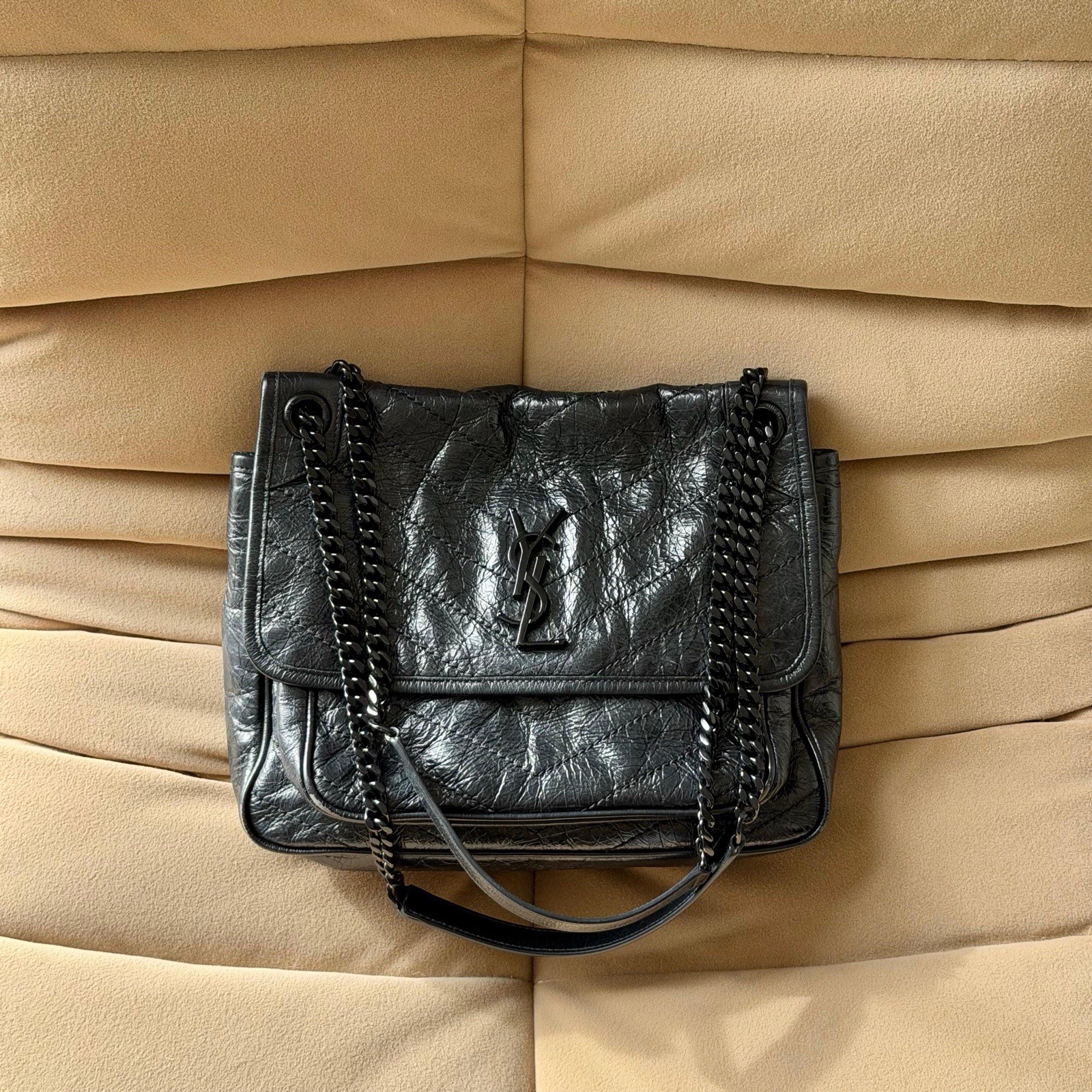 Saint Laurent YSL Niki Medium Chain Bag Black Leather Black Hardware