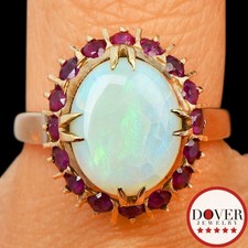 Estate Opal Ruby 14K Yellow Gold Halo Ring 5.3 Grams NR