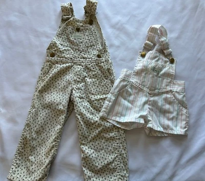 Cutecumber Vintage 80's 90's Baby Girl 2t Overalls Floral Striped Long Shorts - Photo 1/4
