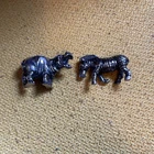 Vintage Pewter / Silver Animals - Zebra And Hippo - Hallmark Of Some Sort