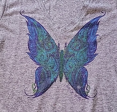 Sacred Threads Butterfly Graphic T Shirt Heathered Purple V Neck NEW Spiritual - Picture 3 of 12