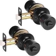 2 Pack Privacy Door Knob Matte Black Interior Bedroom Bathroom Lock