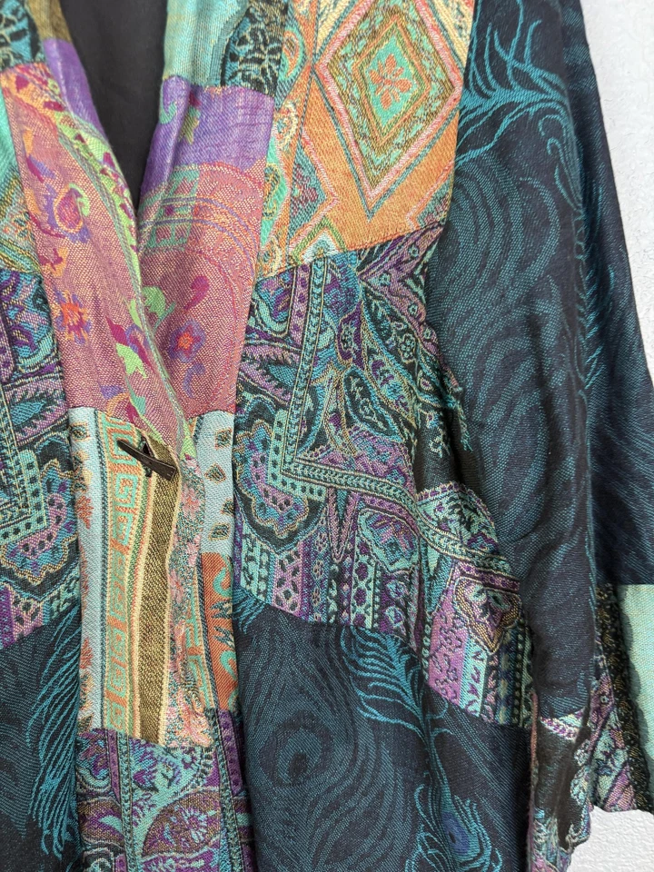 Chaqueta Soft Surroundings Mujer Mediana Multicolor Boho Patchwork Lana Seda India Foto 2 de 4