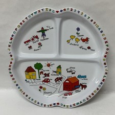 Vintage Anacapa Melamine 1987 Kids Divided Plate Farm House Animals ABC 123 EUC