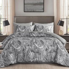 Grey Comforter Set Queen 7 Piece Boho Dark Gray Bed in a Bag