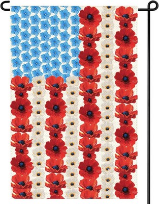 Garden Flag 12 x 18 Inch Double Sided American Flag Design with Poppie