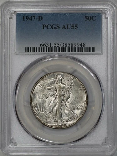 1947-D WALKING LIBERTY HALF DOLLAR PCGS AU-55