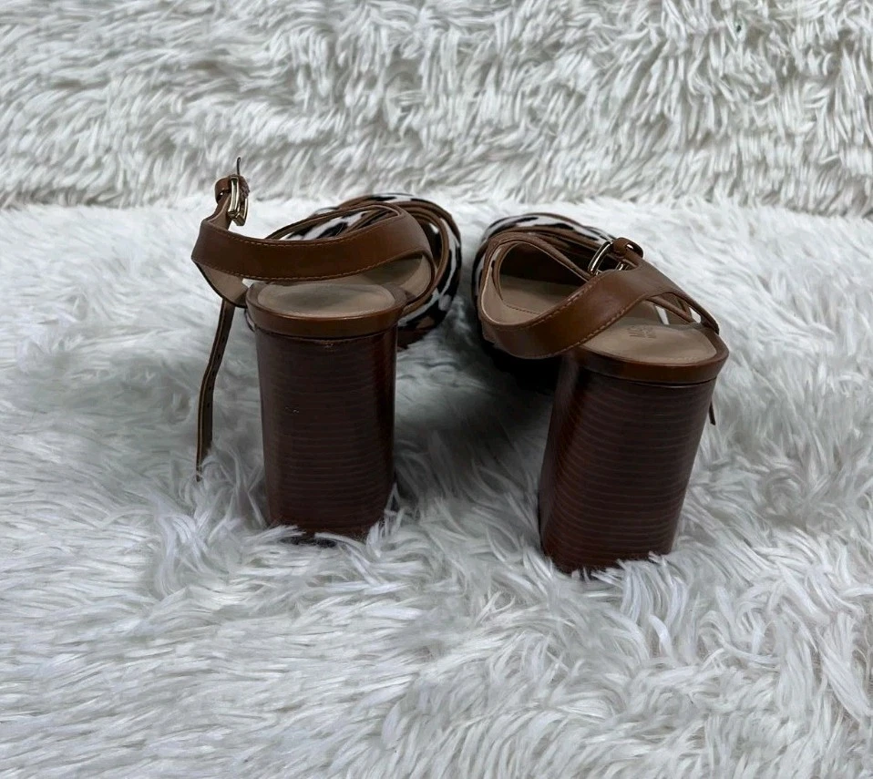 Michael Kors Alexia Platform Sandals Womens Size 9M Hair Calf Animal Print SH19A - Image 3 of 4