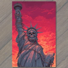 Art Print Statue Liberty Skull Chains Orange Red Sky Apocalypse Dystopia