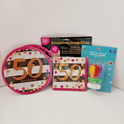 50Th Birthday Small Party 16 Guest Kit Paper Plates Napkins Decoration Candle