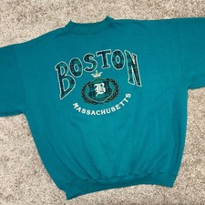 Vintage Boston Massachusetts Sweatshirt Men Size XL Tultex Made In USA 90s Green