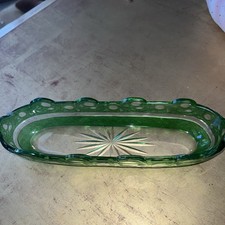 Vintage Lead crystal Etched Glass Relish or Celery Dish Beautiful