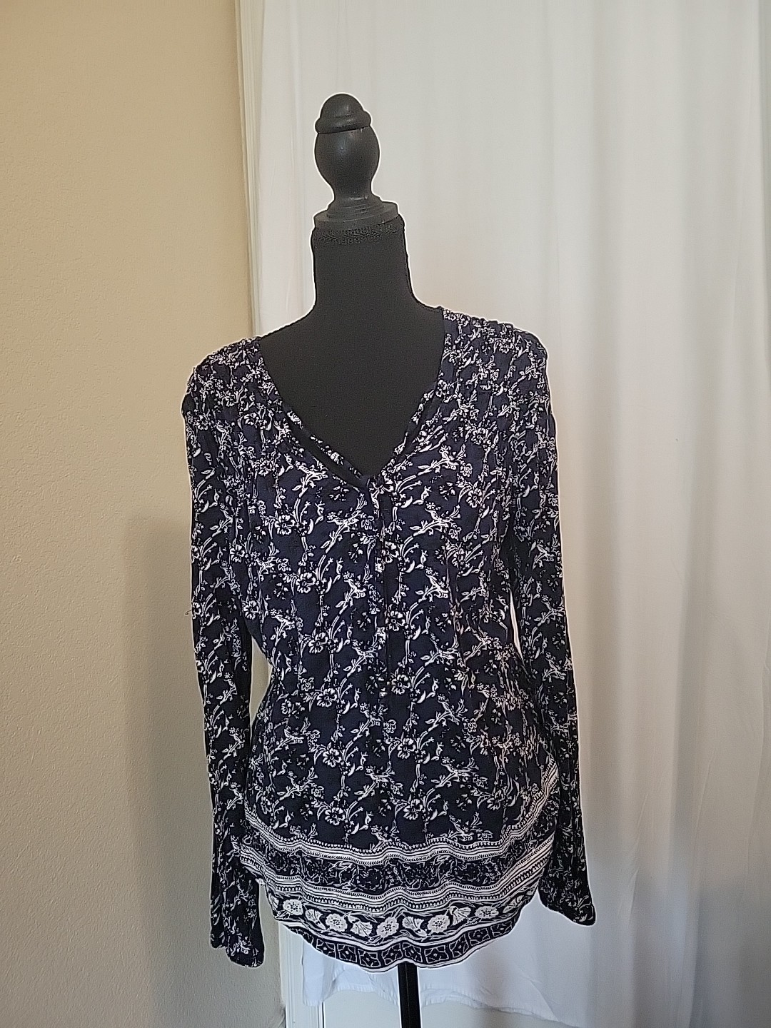 Lucky Brand Women's Boho Peasant Blouse, Long Sleeve, Size L