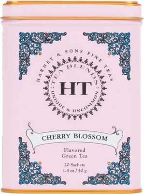 Caffeinated Blossom Green Tea Tin Sachets Pink 31629, Cherry, 20 Count (Pack of