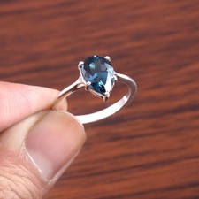 London Blue Topaz Ring, Promise Ring, 925 Sterling Silver, December Birthstone