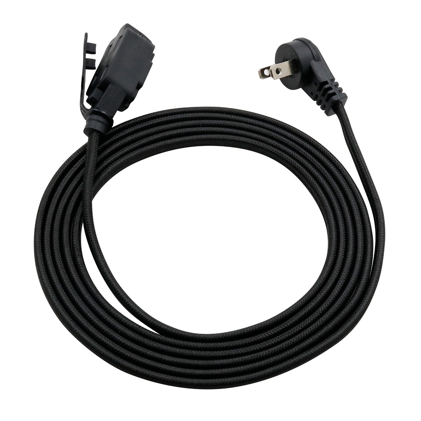 CP (2 pack) Black Fabric Extension Cord 3 Outlet 9ft 16/2  Flat Plug CP10052X2