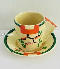 RARE CLARICE CLIFF ART DECO RAVEL PATTERN CONICAL DEMITASSE COFFEE CUP & SAUCER