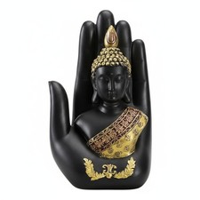 Buddha-B&uuml;ste in Hand goldene Akzente Zen-Dekofigur handgefertigt f&uuml;r Wohnzimmer